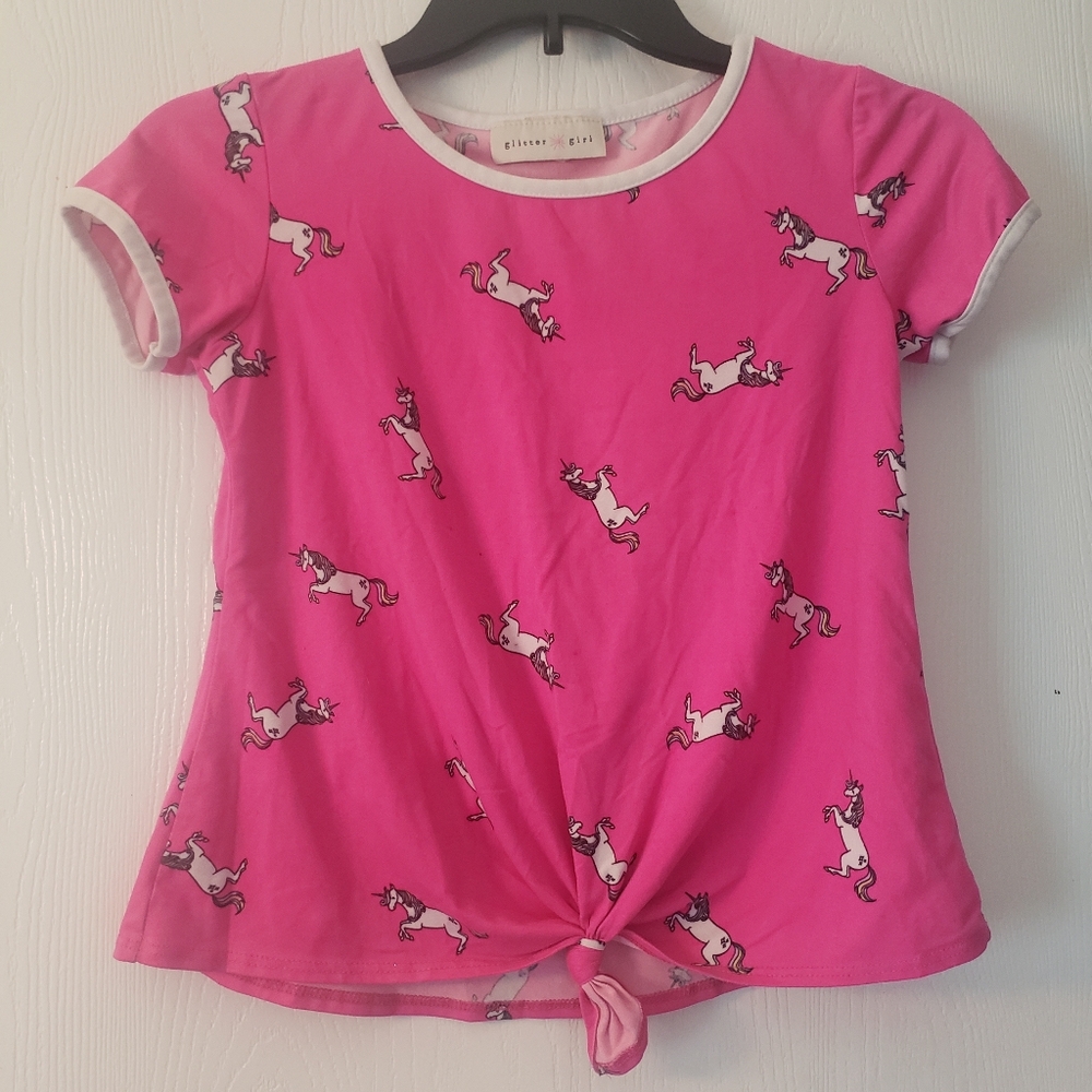 Glitter Girl Size 7-8 Pink Unicorn Print T-Shirt
